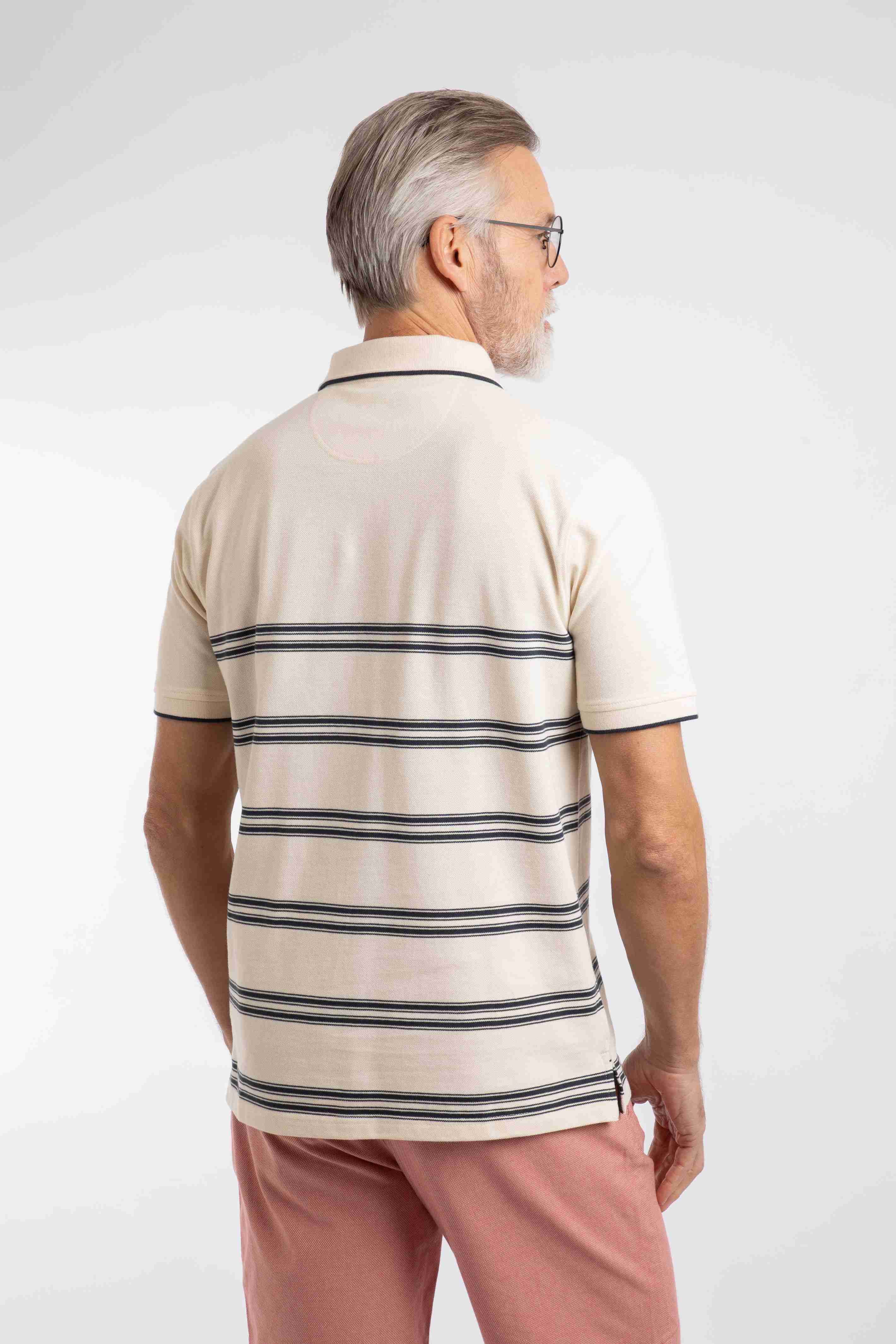 Bradbury Pique Stripe Polo Shirt Ecru