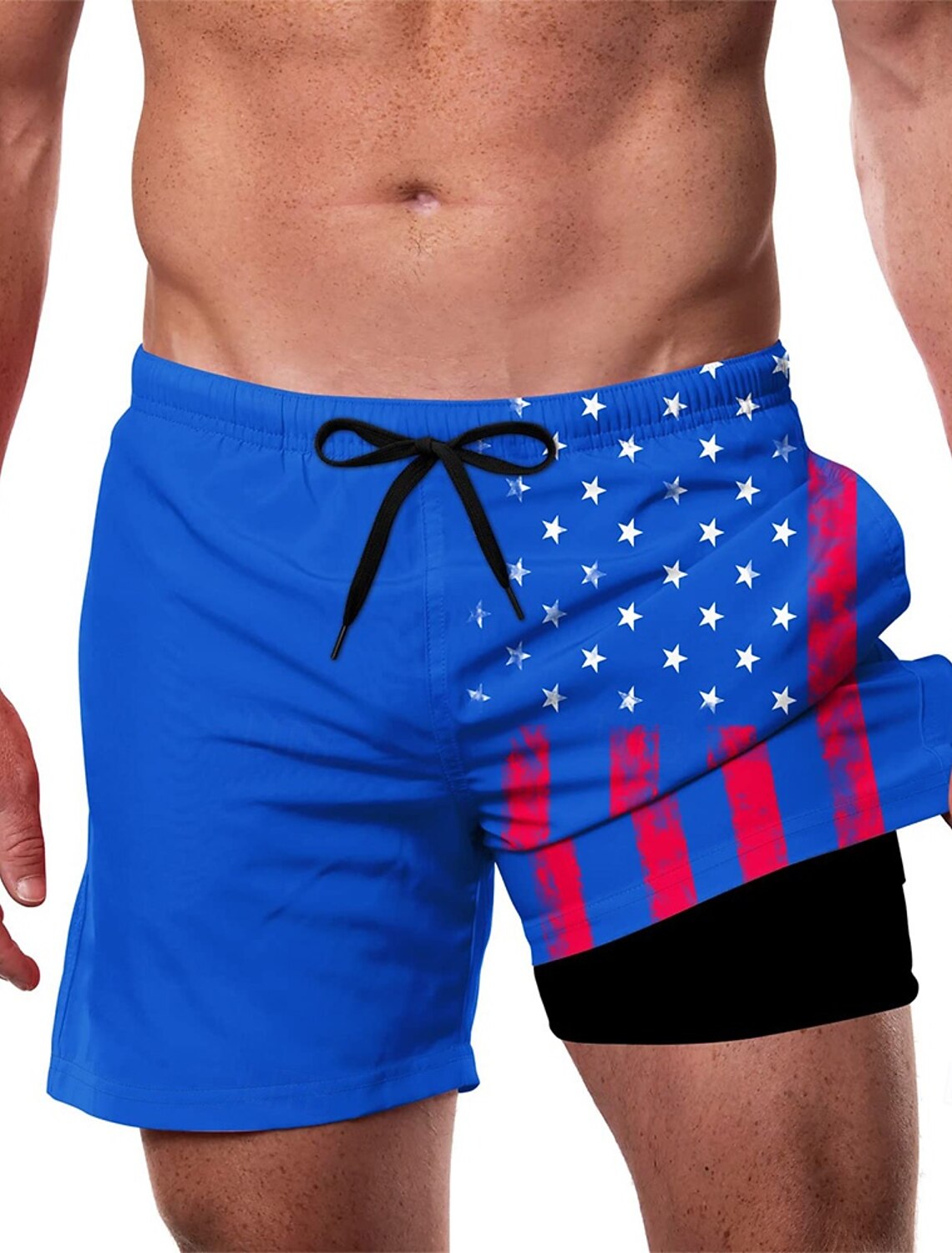 Independence Day Men's 4th of July U.S. 250th Anniversary US Flag Patriotic Lined Shorts 2 in 1 Board Shorts Swim Trunks Mid Waist Holiday Side Pockets With Compression Liner Elastic Drawstring Waist