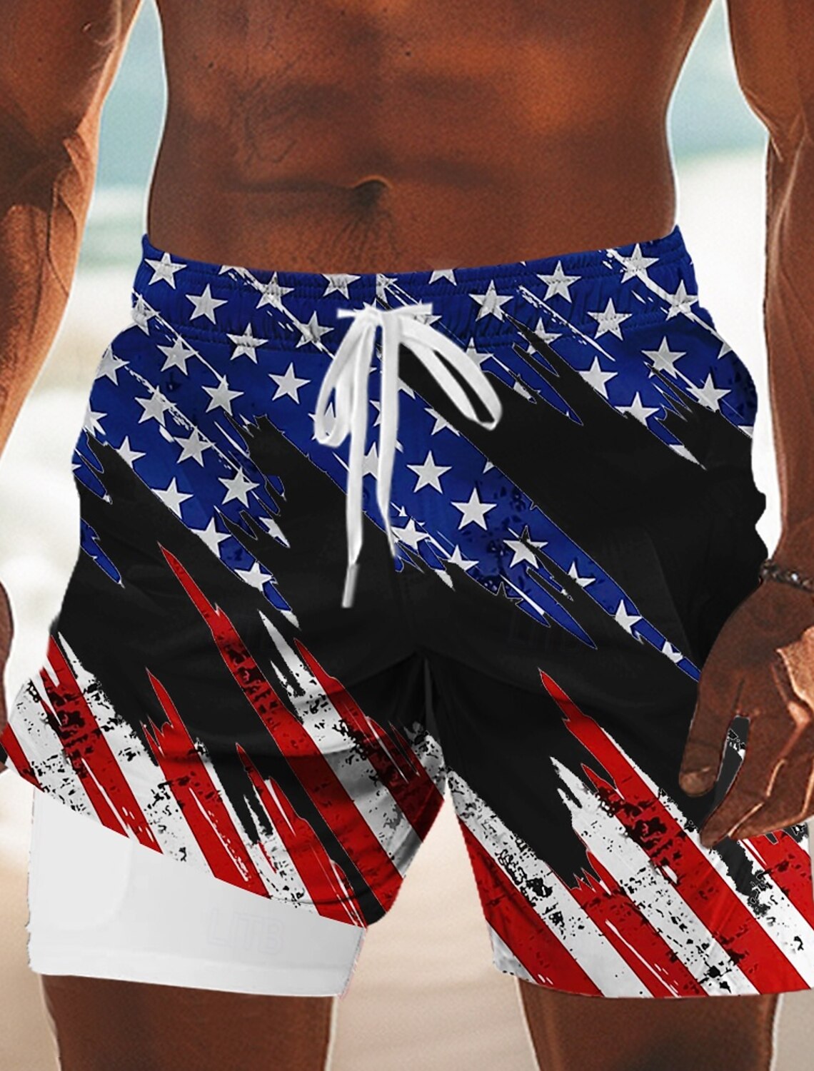 Men's 4th of July U.S. 250th Anniversary American Flag Lined Shorts 2 in 1 Board Shorts Swim Shorts Mid Waist Patriotic Holiday Side Pockets With Compression Liner Elastic Drawstring Waist Designer