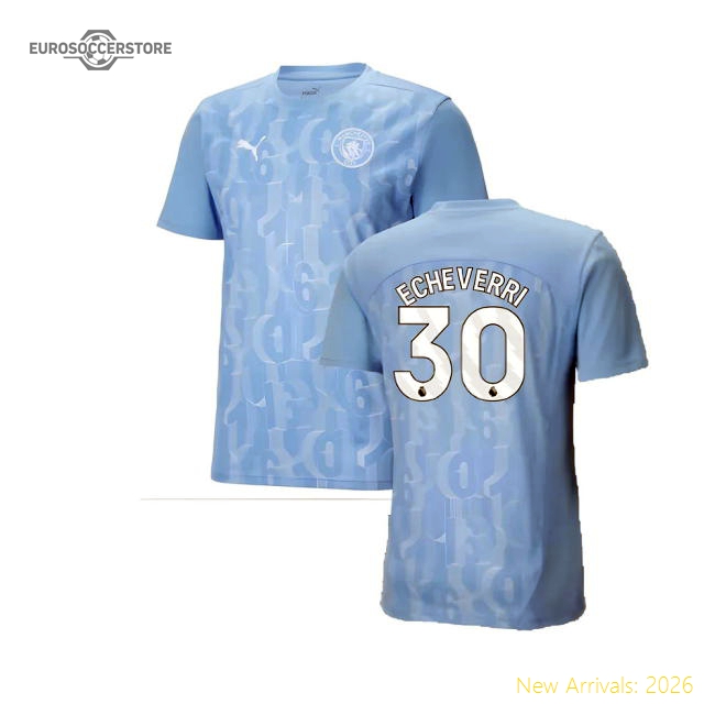 2024-2025 Man City Prematch SS Shirt Light Blue Echeverri 30