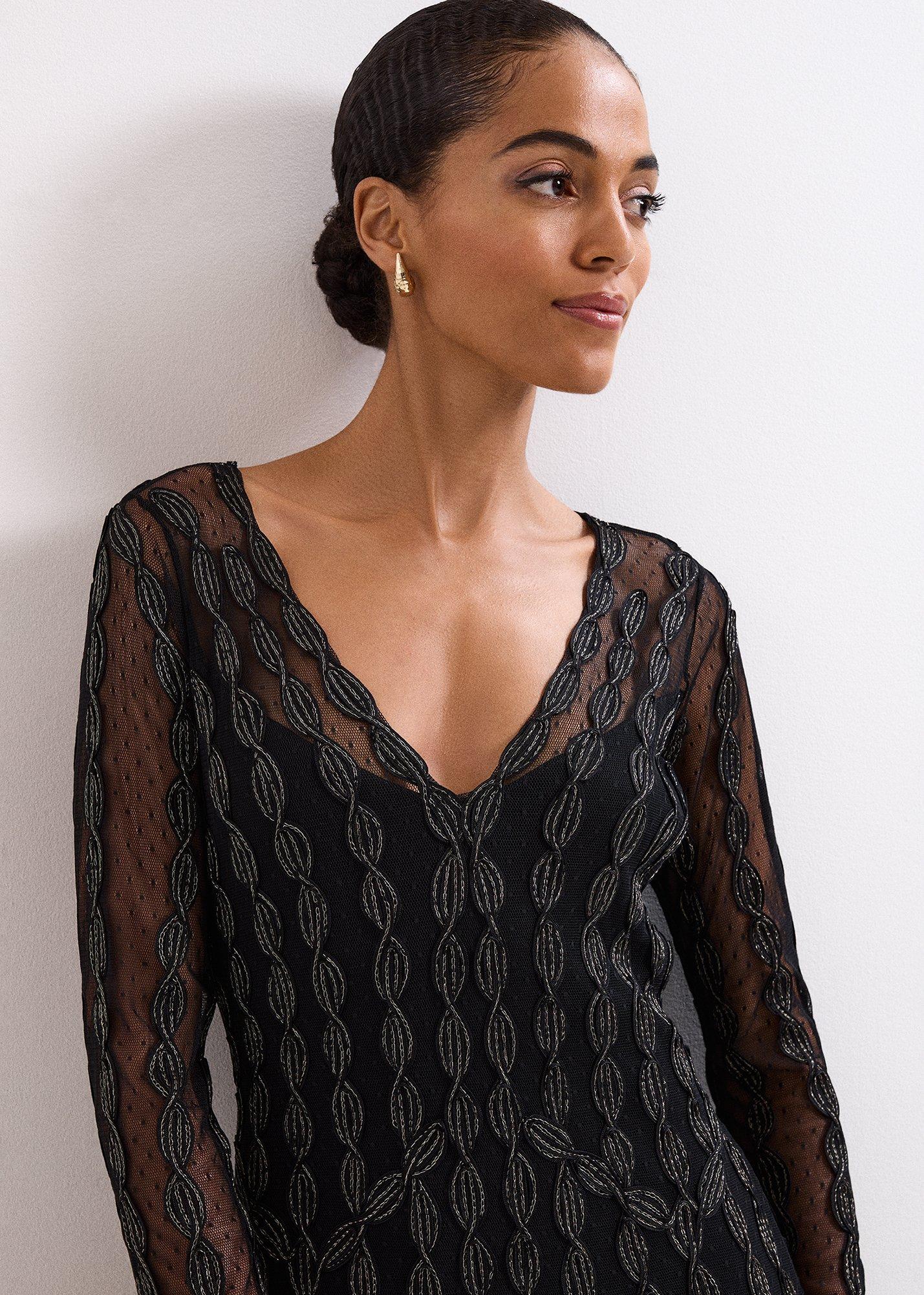 Marie Black Tapework Maxi Dress