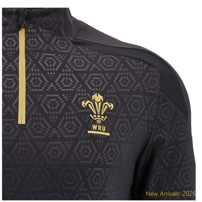 2024-2025 Wales WRU Rugby 1/4 Zip Training Top (Black) - Kids