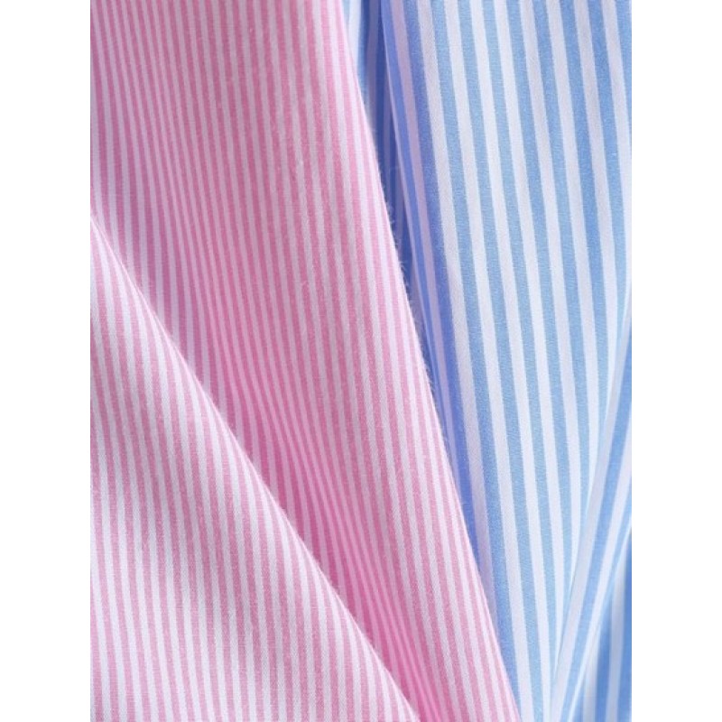 Front Pocket Two Tone Stripes Cropped Shirt NI9763