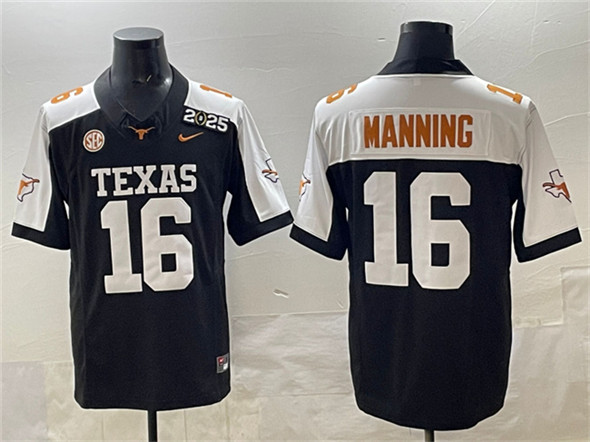 Men's UT TX Black 2025 college football Peyton Manning #16 match worn