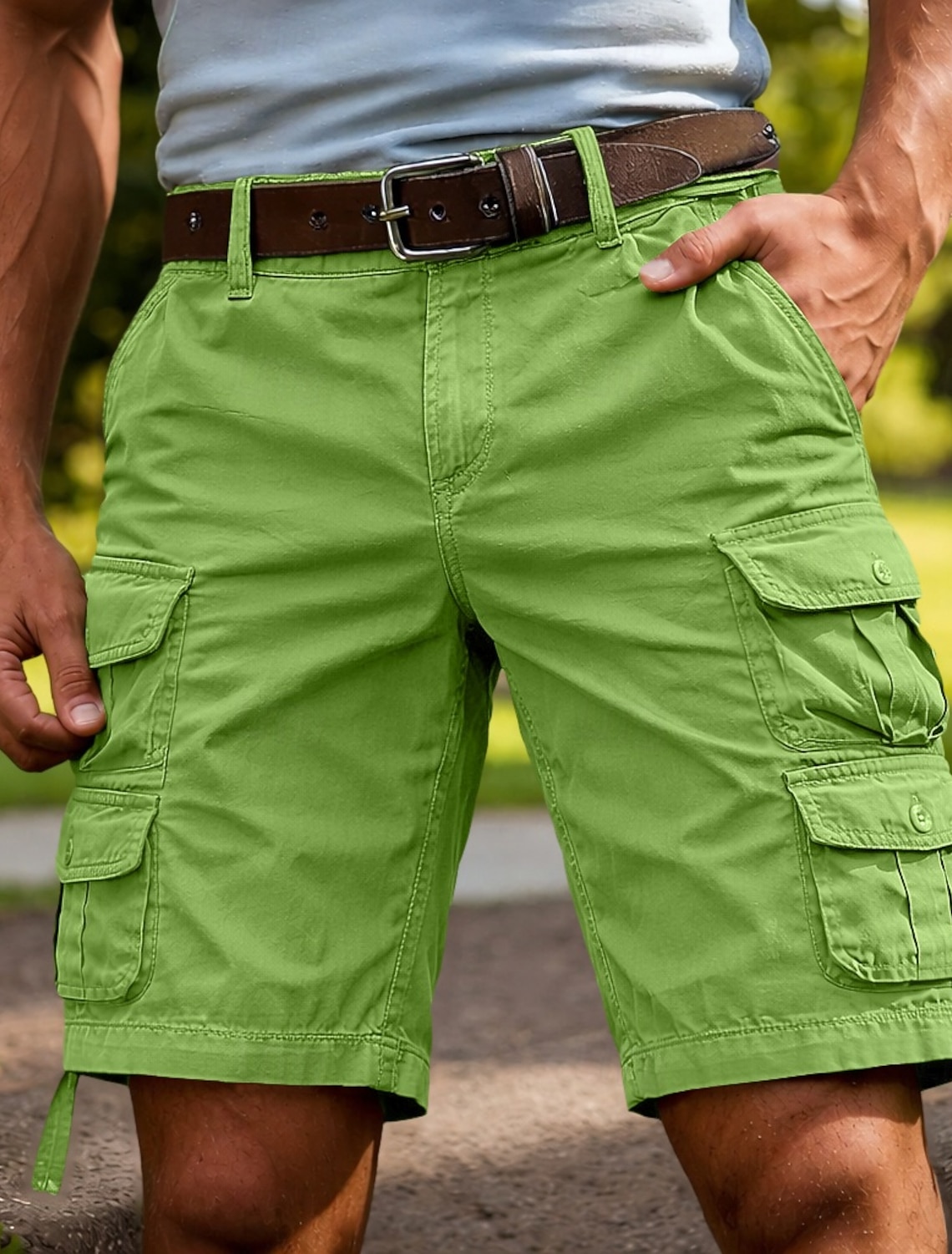 Men's Tactical Cargo Shorts Casual Pocket Elastic Waist Plain Knee #1