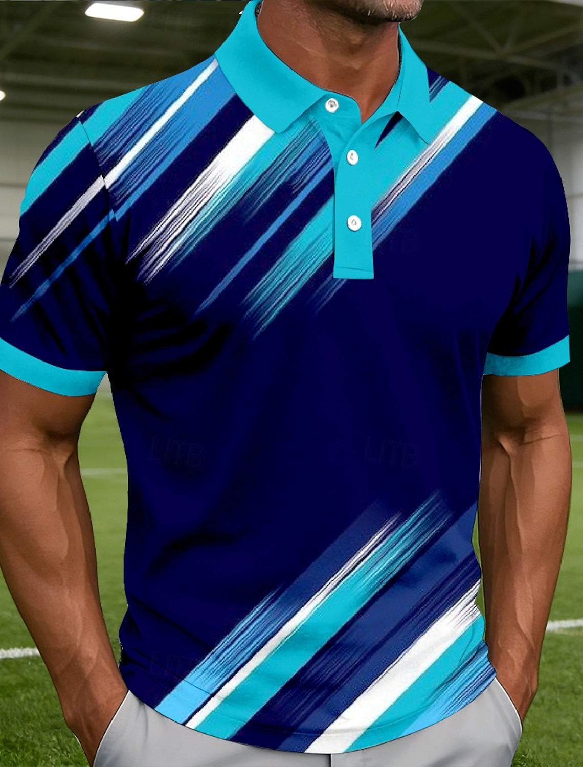 Men's Golf Line Polo Sports Shirts Short Sleeve Collared Casual