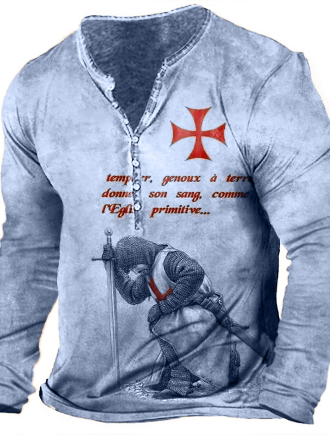 Men's T shirt Tee Henley Graphic Templar Cross Soldier Light Green Red