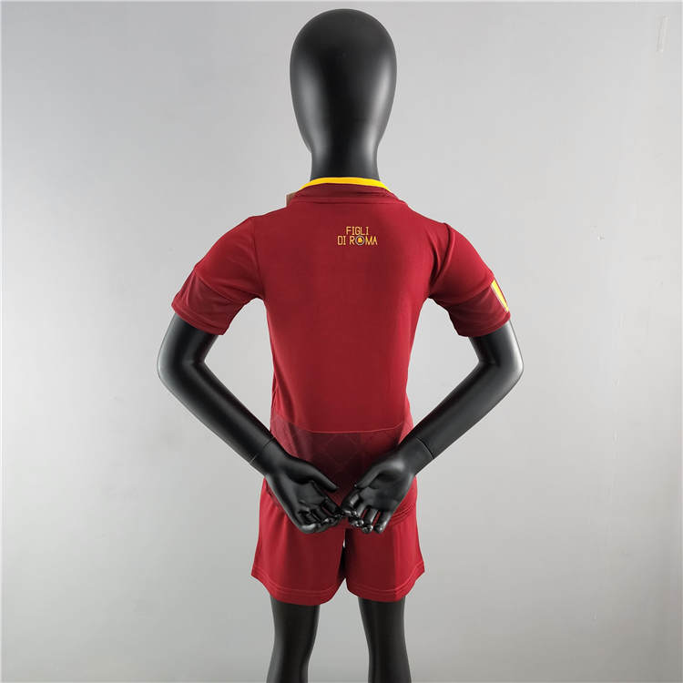 Kids AS Roma 2223 Home Brown Soccer Football KitShirtShorts -