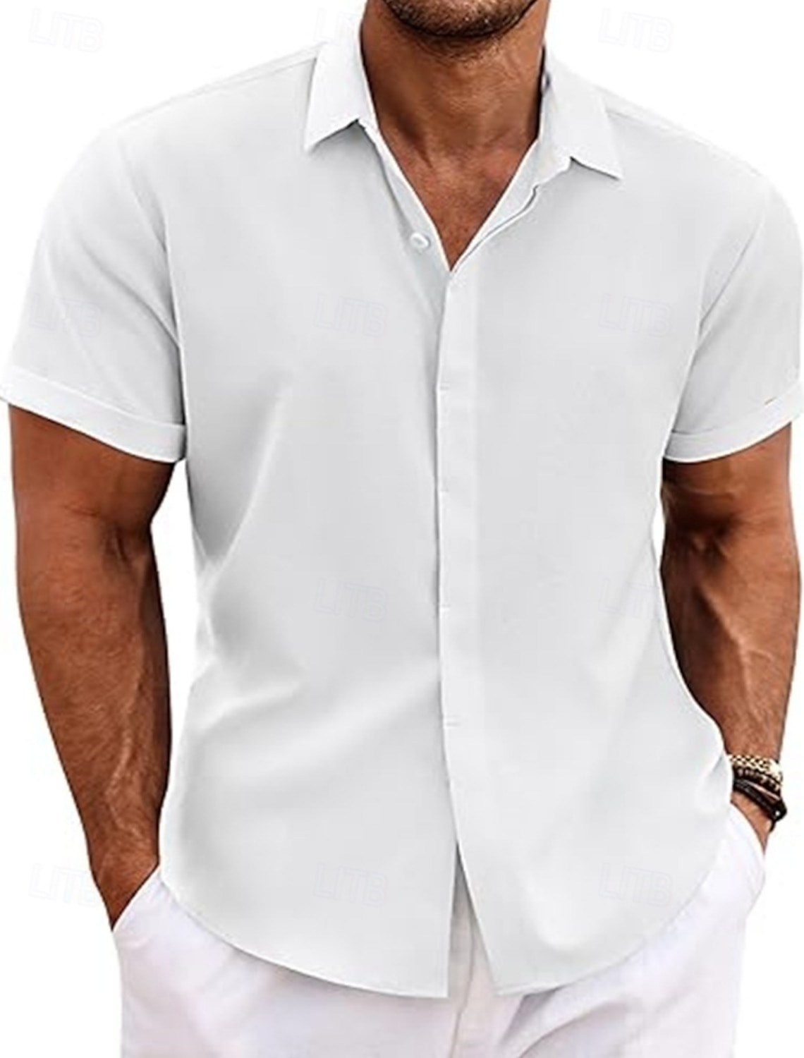 Men's Shirt Casual Black White Light Green Pink Wine Short Sleeve