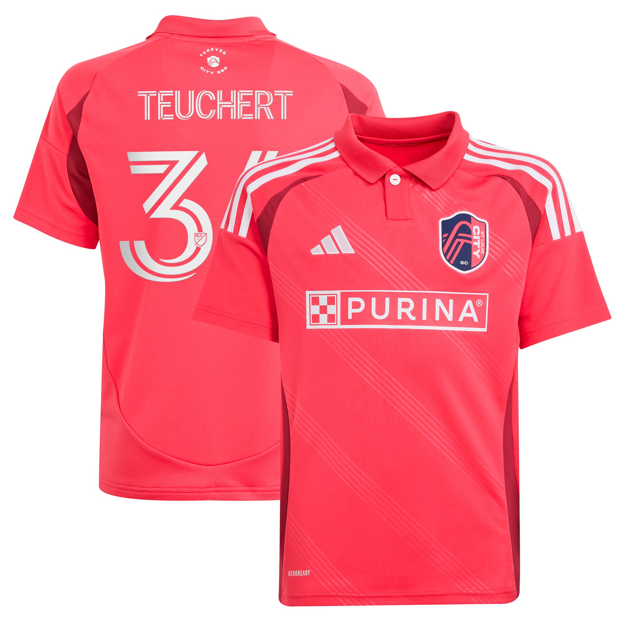 [SJH] Cedric Teuchert St. Louis City SC Youth 2025 Forever CITY Red Replica Player Jersey - Pink