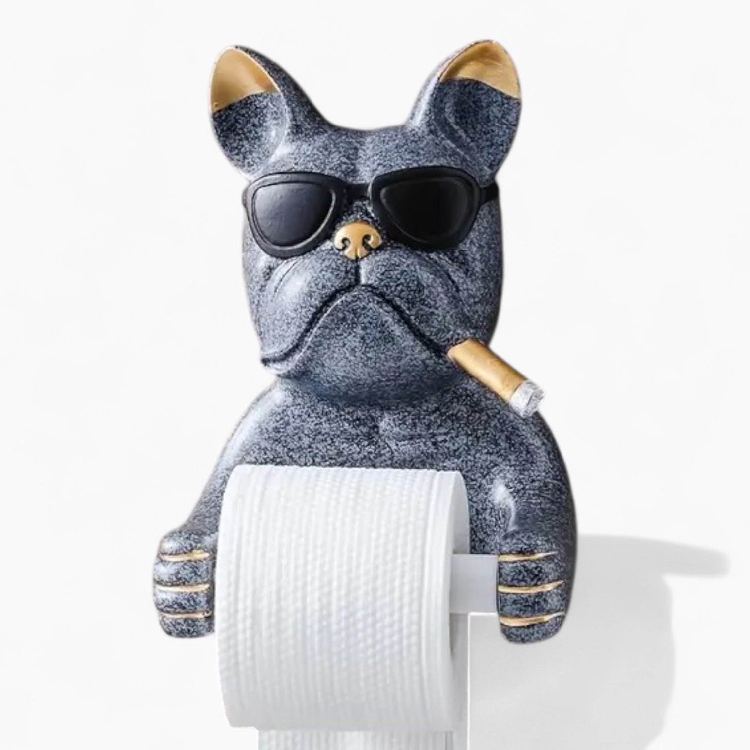 SwagRoll Frenchie Toilet Paper Holder – Funny Resin Tissue Rack with Sunglasses Cigar