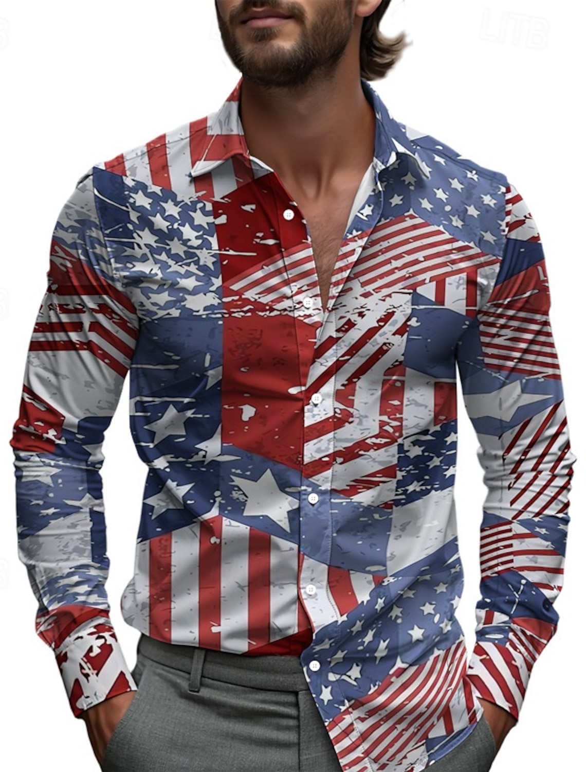 Men's Hellfire Flames American US Flag Eagle Shirt Button Up Shirt Long Sleeve Vintage Retro Outdoor Casual Holiday Spring Fall Turndown 3D Print Collared Shirts Khaki