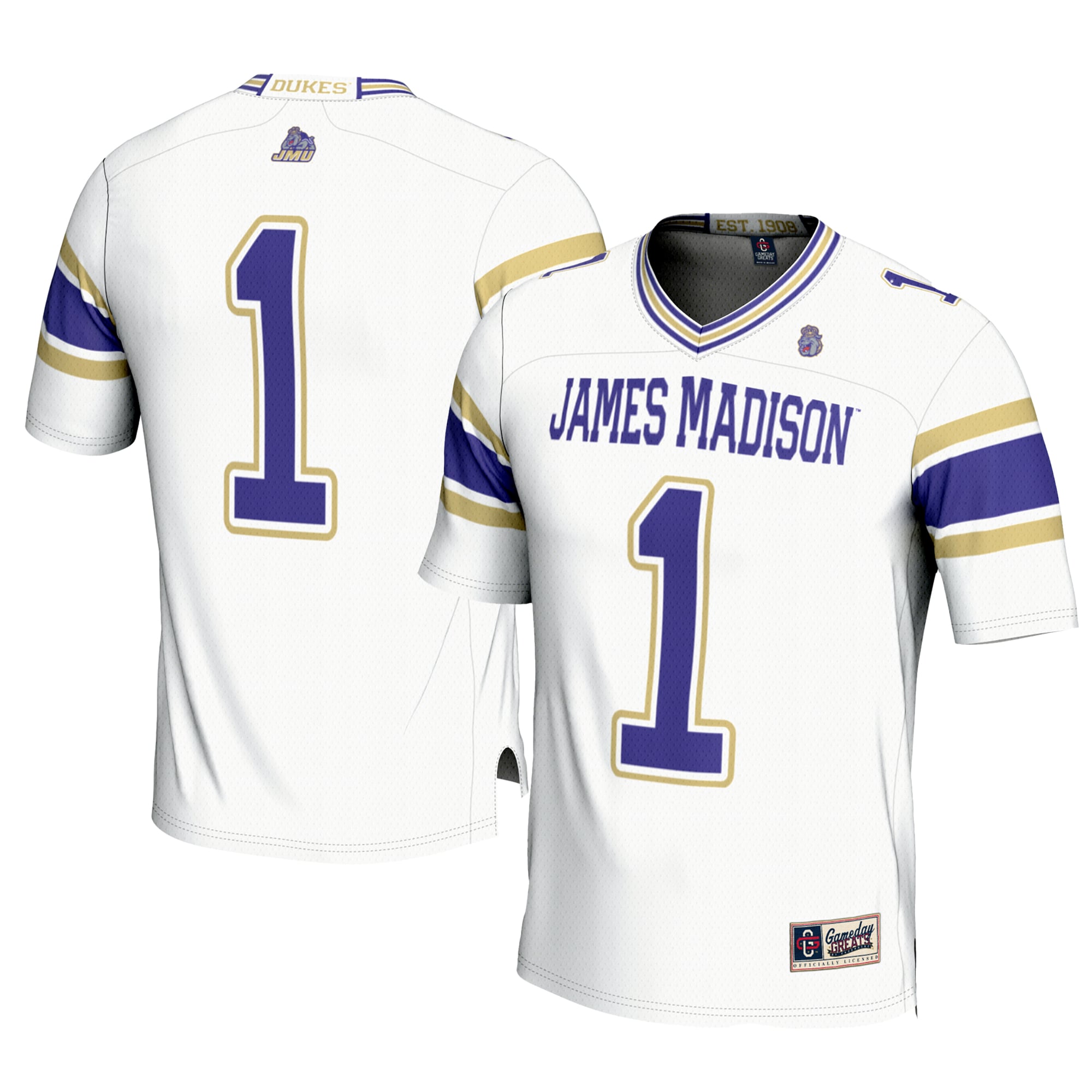 Youth #1 White James Madison Dukes Football Jersey