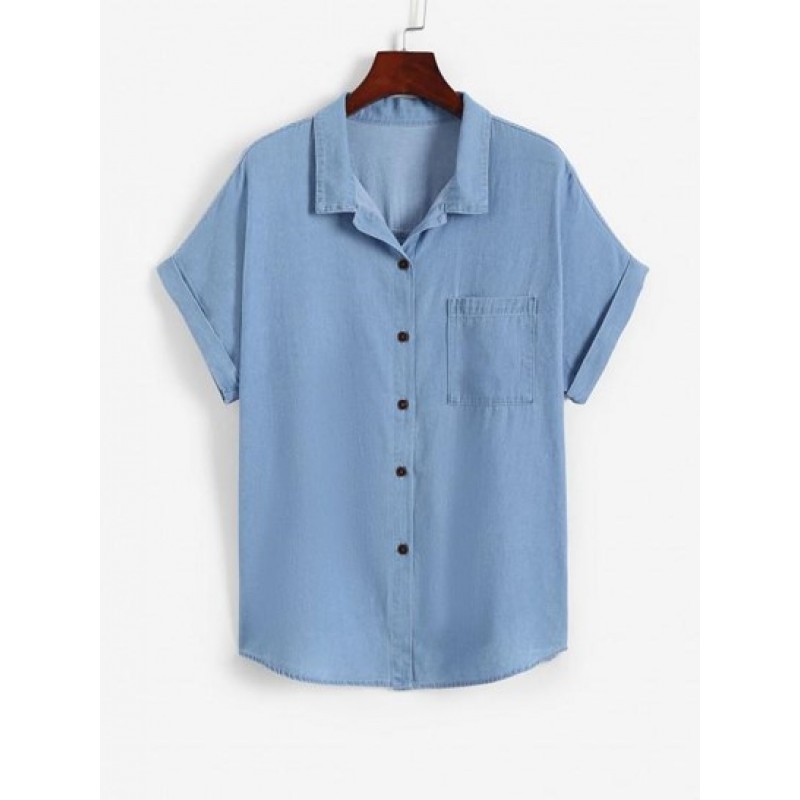 Chambray Pocket Batwing Sleeve Shirt IK3248