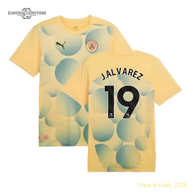 2024-2025 Man City Prematch SS Shirt Flaxen - Kids J.Alvarez 19