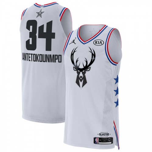 White Jordan Giannis Antetokounmpo #34 Bucks Jersey - Polyester