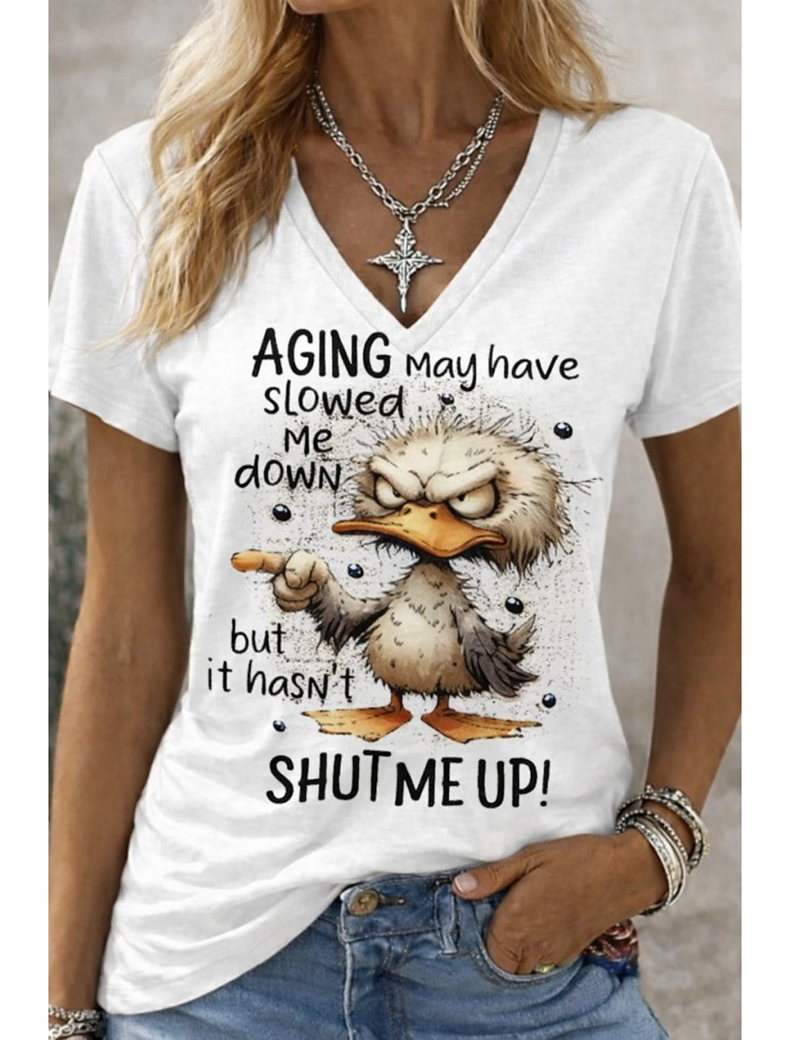 Women's T Shirt Funny Humor Quotes 3D Print Graphic Animal Letter Casual Short Sleeve V Neck Regular Tops Daily Going out Weekend White Gray White 2 Summer Spring Fall Winter