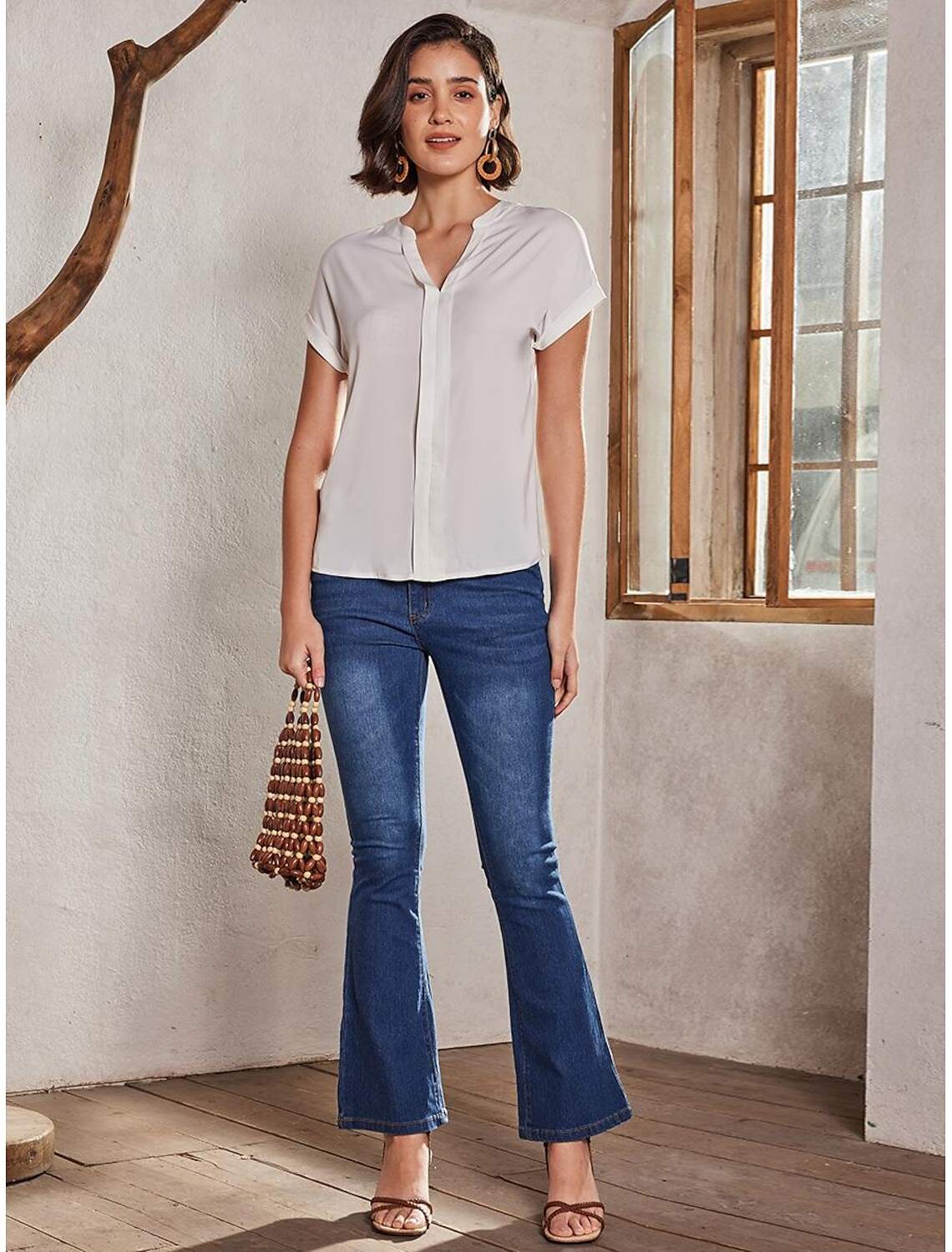 Women's Plus Size Shirt Blouse Elegant Fashion Basic Plain Regular Tops Short Sleeve V Neck Regular Fit Casual