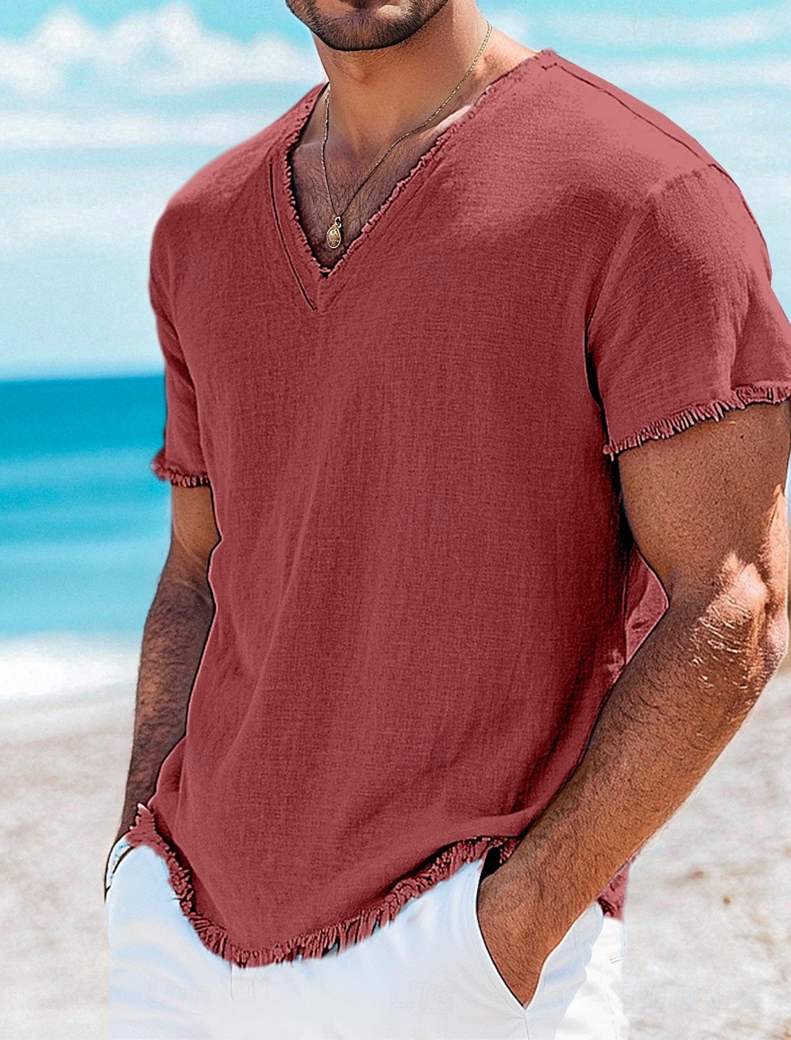 Men's Henley Shirt Tee Top Linen T-Shirt Long Sleeve Solid Color Plain