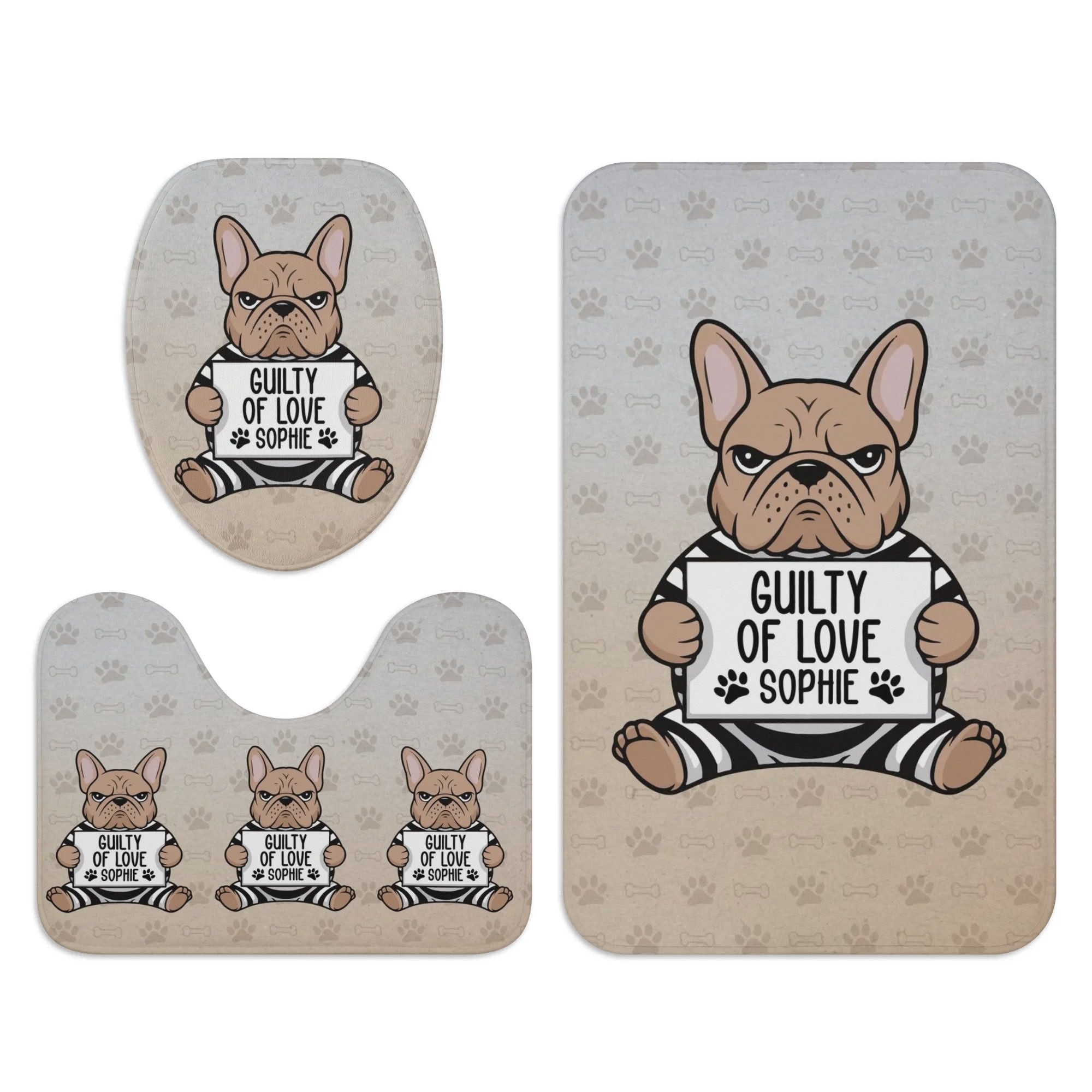 Personalized - Warm Bathroom Set With Your Frenchie’s Name Indoor Use