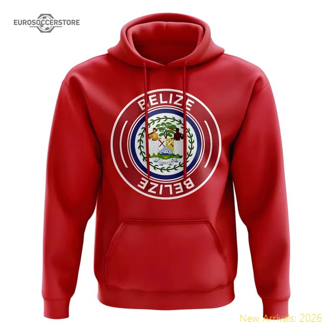 Premium-grade Belize Football Badge Hoodie (red) - World Cup Edition