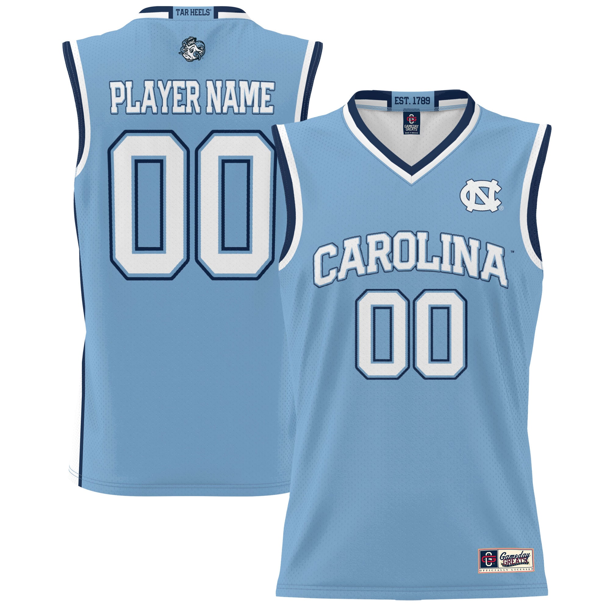 [NJP] North Carolina Tar Heels GameDay Greats Youth NIL Pick-A-Player Lightweight Men's Basketball Jersey - Light Blue