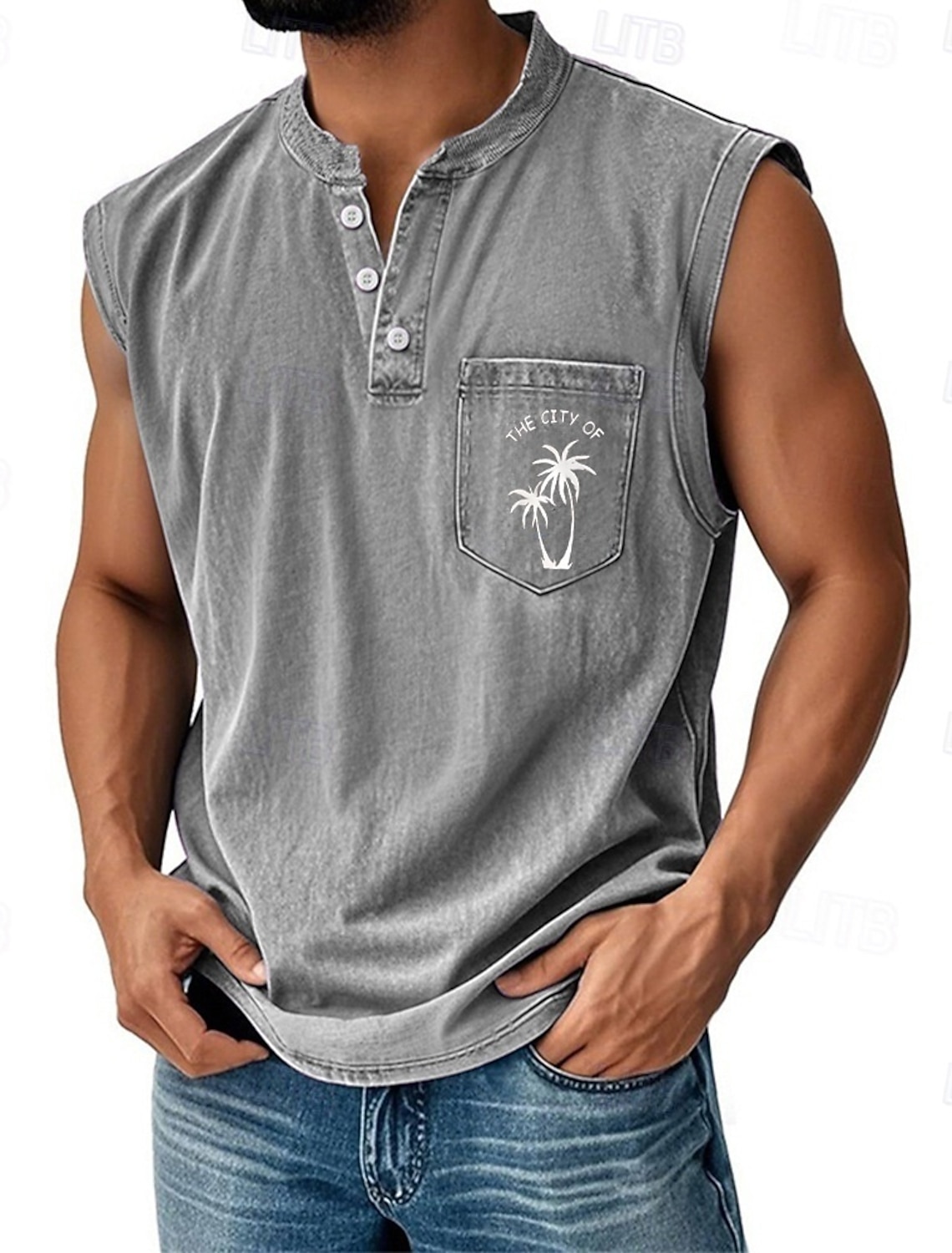 Men's 100% Cotton Acid Wash Shirt Sleeveless Shirt Sleeveless Henley Summer Coconut Casual Garment Dyed Faded Vintage Washed Casual Daily Streetwear Black Dark Green Light Grey Top Tee for Men