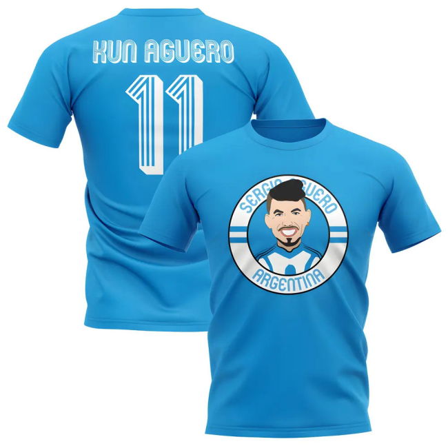 Cup Sergio Aguero Argentina Illustration T-Shirt (Sky) Jersey