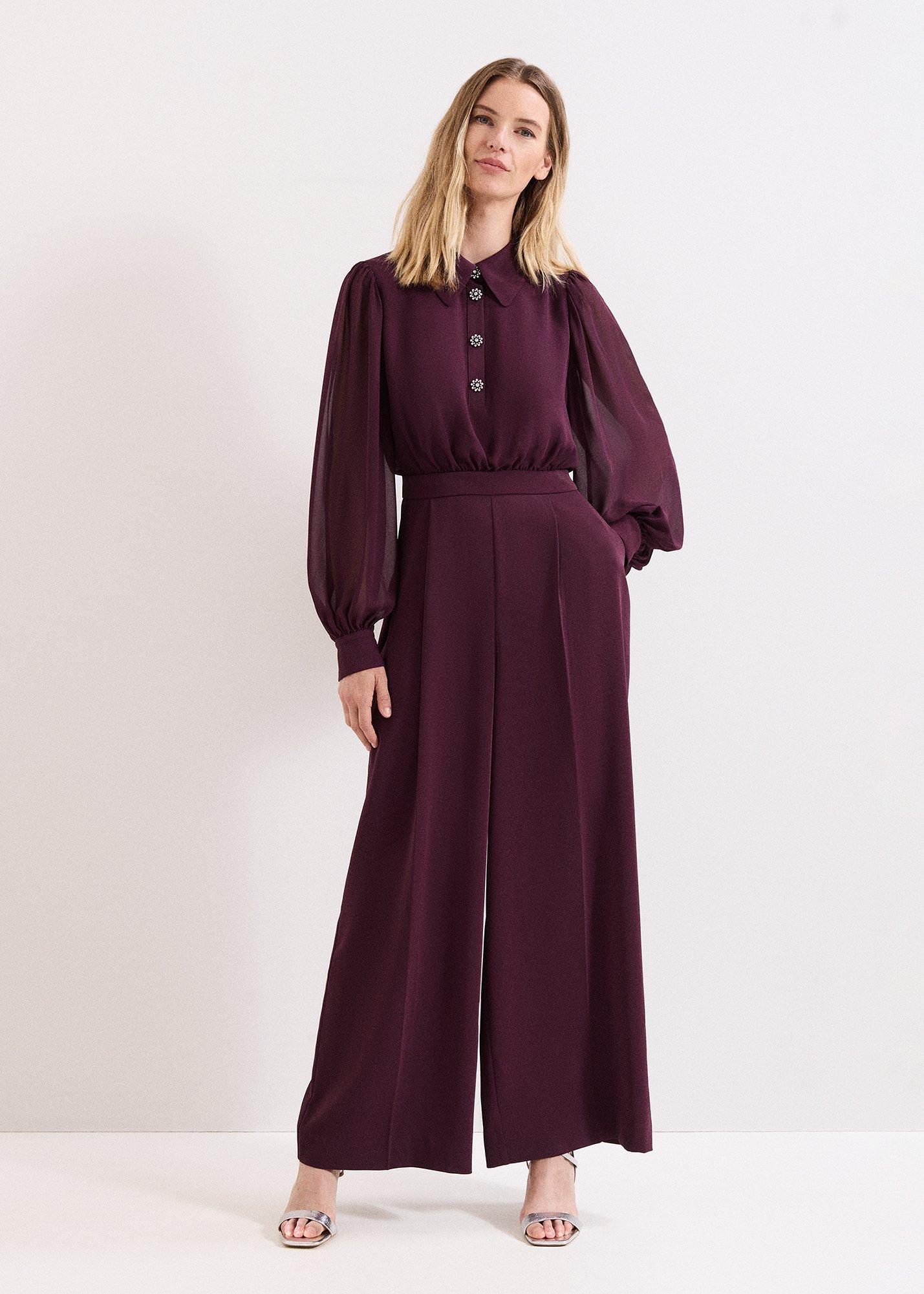 Petite Emily Burgundy Diamonte Button Jumpsuit