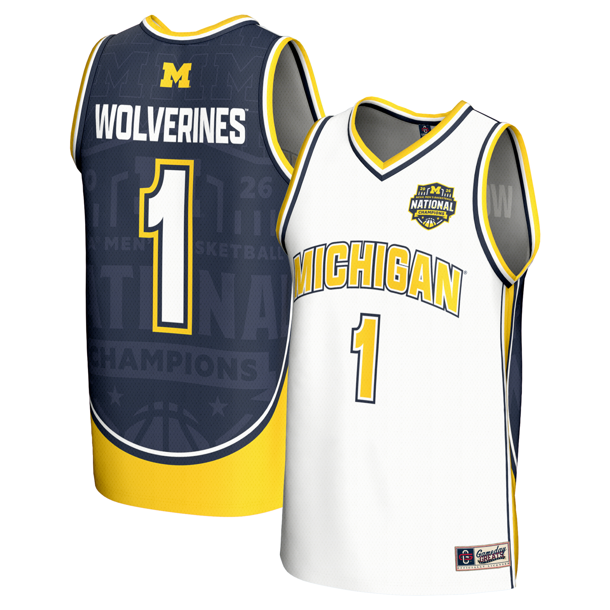 Michigan Wolverines GameDay Greats Youth 2026 NCAA Men's Basketball National Champions #1 Commemorative Fashion Jersey - White