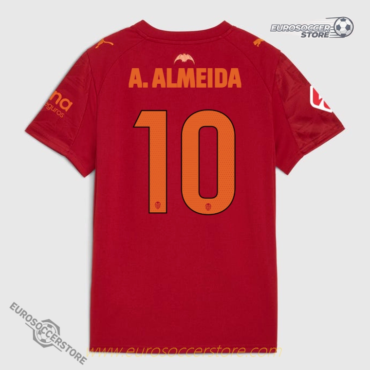 Away Jersey of Valencia CF for the 25-26 season, worn by A. ALMEIDA with the number 10.