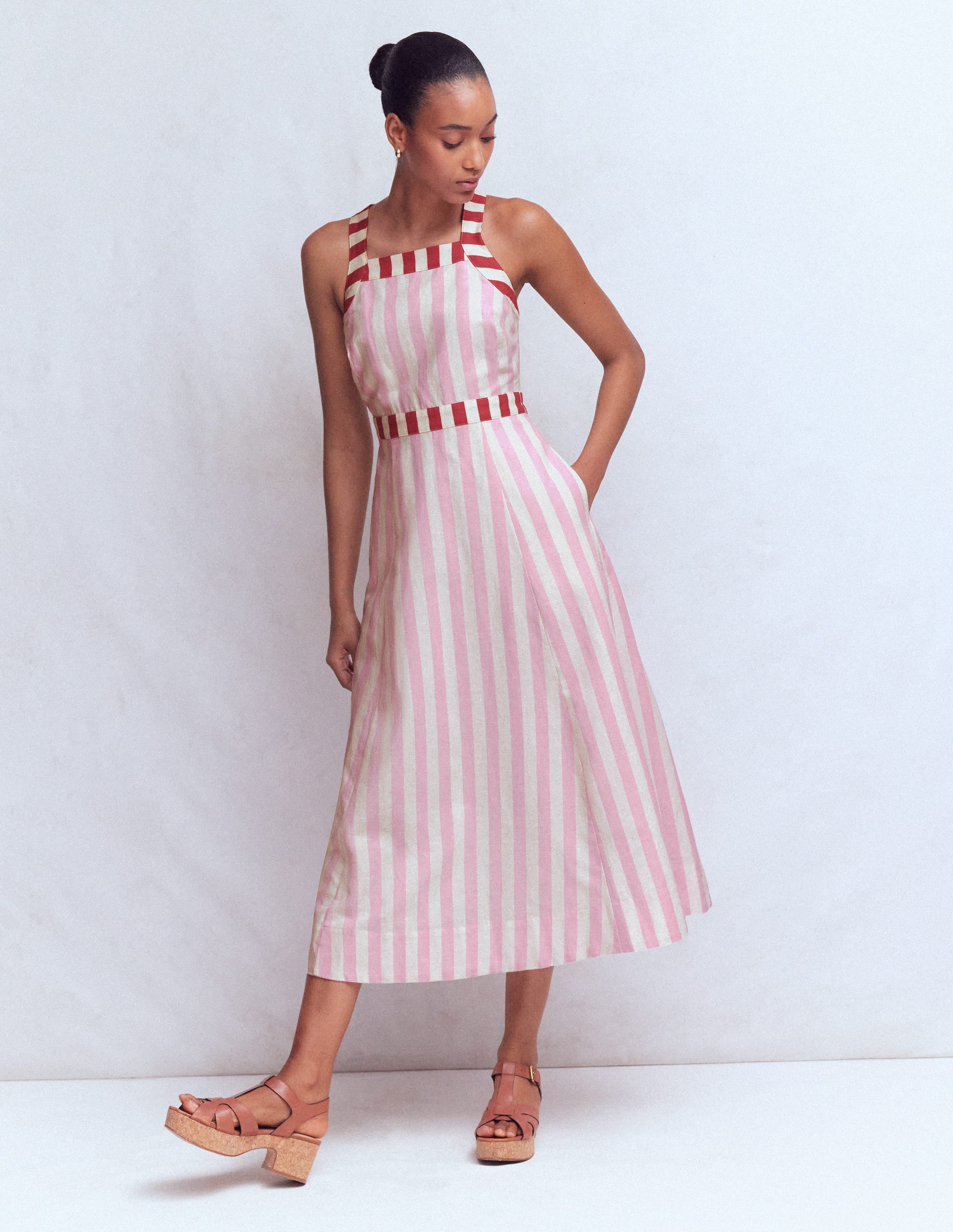 Cross-back Linen Blend Dress