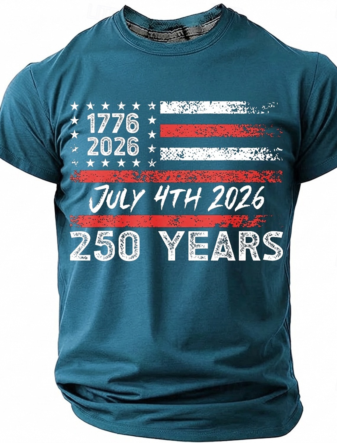 July 4th 2026 250th Anniversary Men's 1776-2026 USA Flag Graphic T Shirt Short Sleeve Crew Neck Distressed Patriotic America Birthday Independence Day Celebration Gift Designer Clothing Apparel