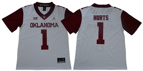 Men's OU Sooners White 2024 premium Jalen Hurts #1 authentic Jersey
