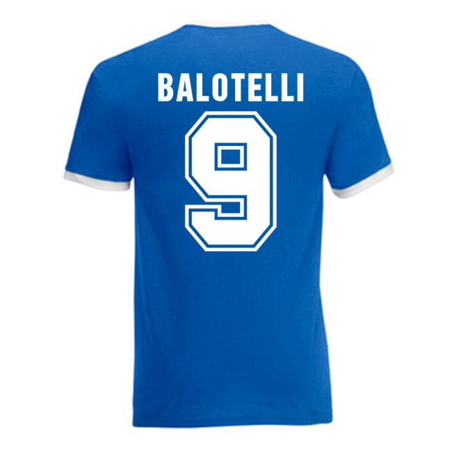 Mario Balotelli Italy Ringer Tee (Blue) Netherlands Quality