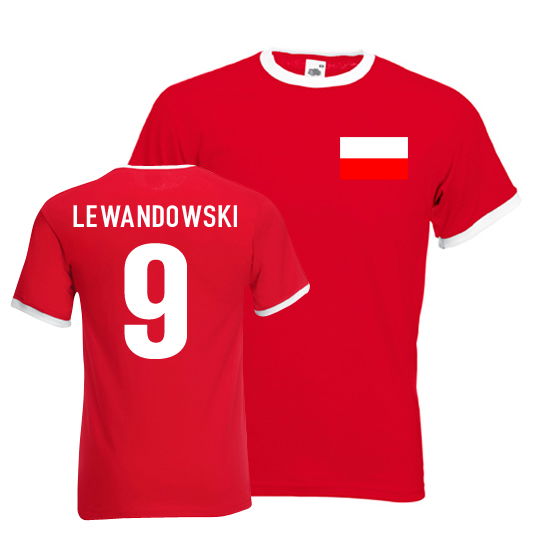 Robert Lewandowski Poland Ringer Tee (Red) Official Holland