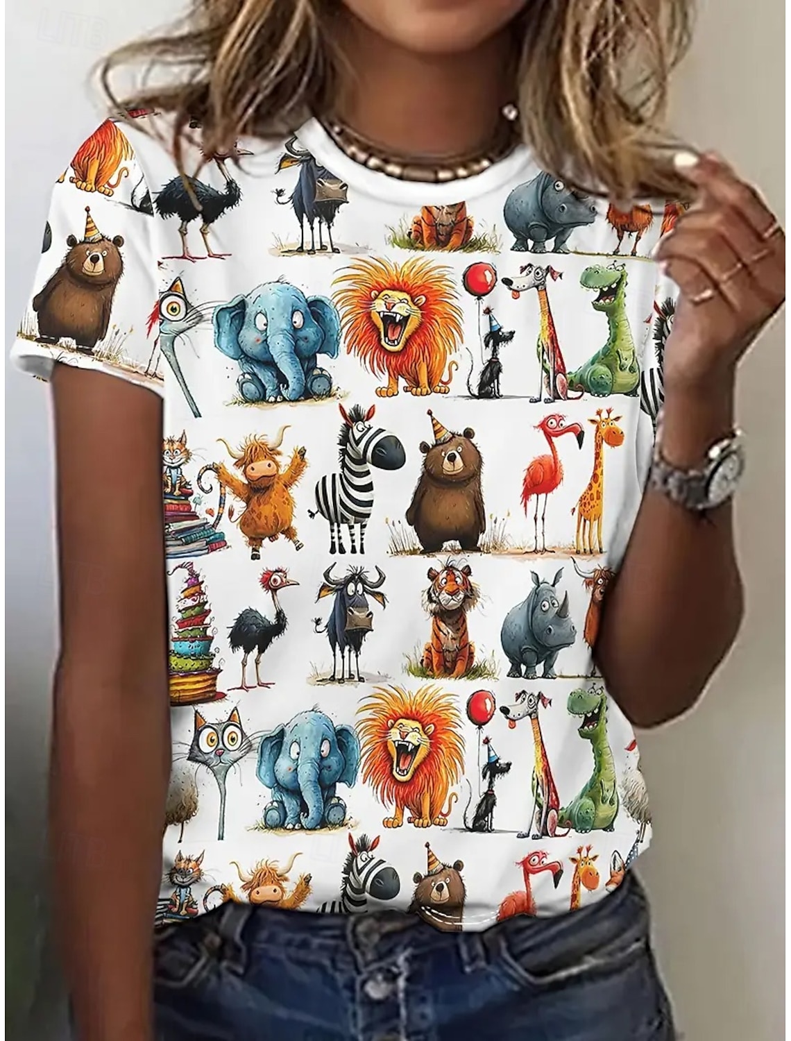 Women's T Shirt Summer Tops Print Graphic Animal Classic Casual Short Sleeve Crew Neck Crop Tops Daily Weekend Rainbow Summer Spring Fall