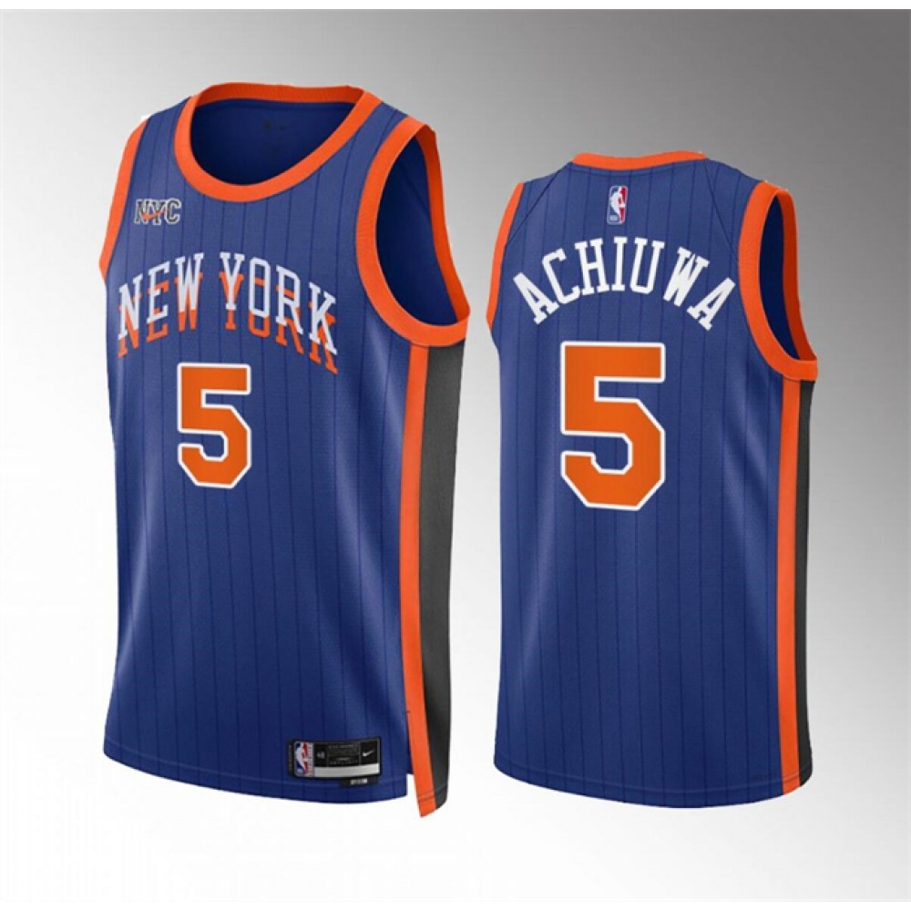 Fan Favorite Durable Men's Knicks #5 Precious Blue Basketball Jersey