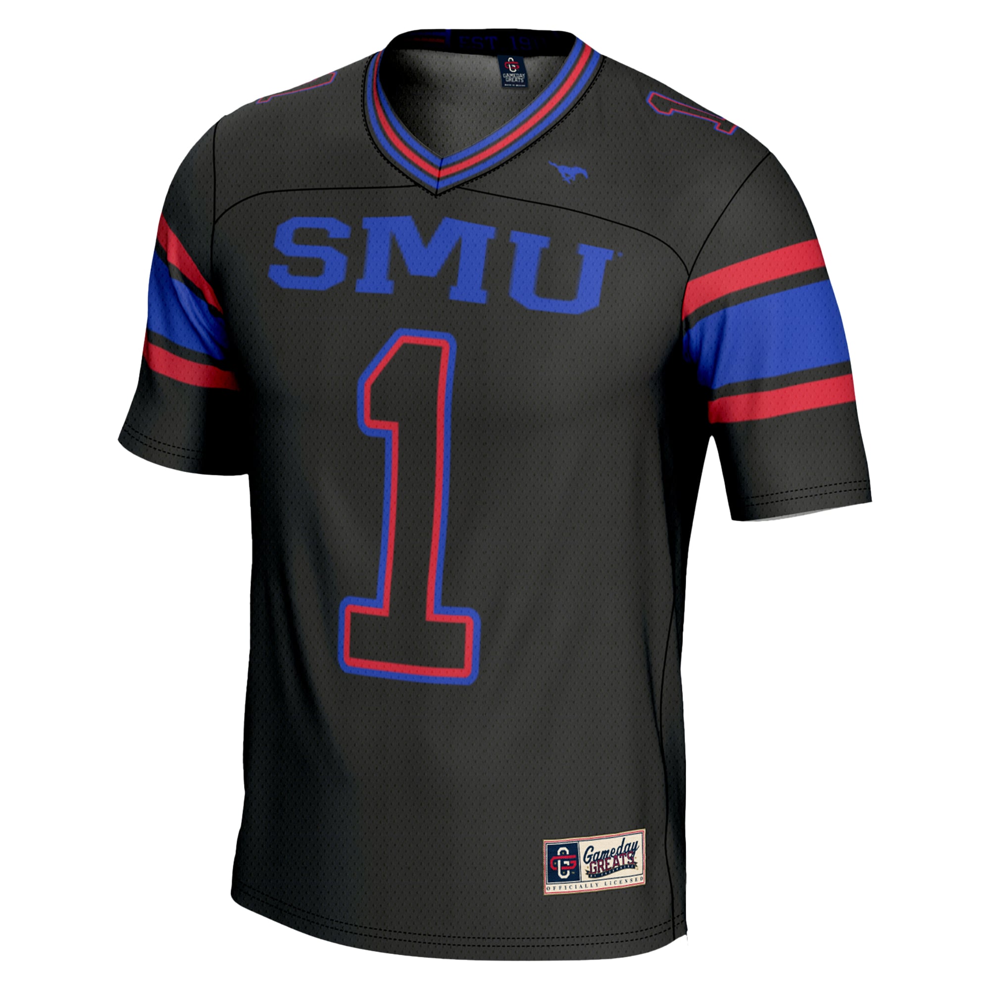 Men's #1 Black SMU Mustangs Endzone Football Jersey
