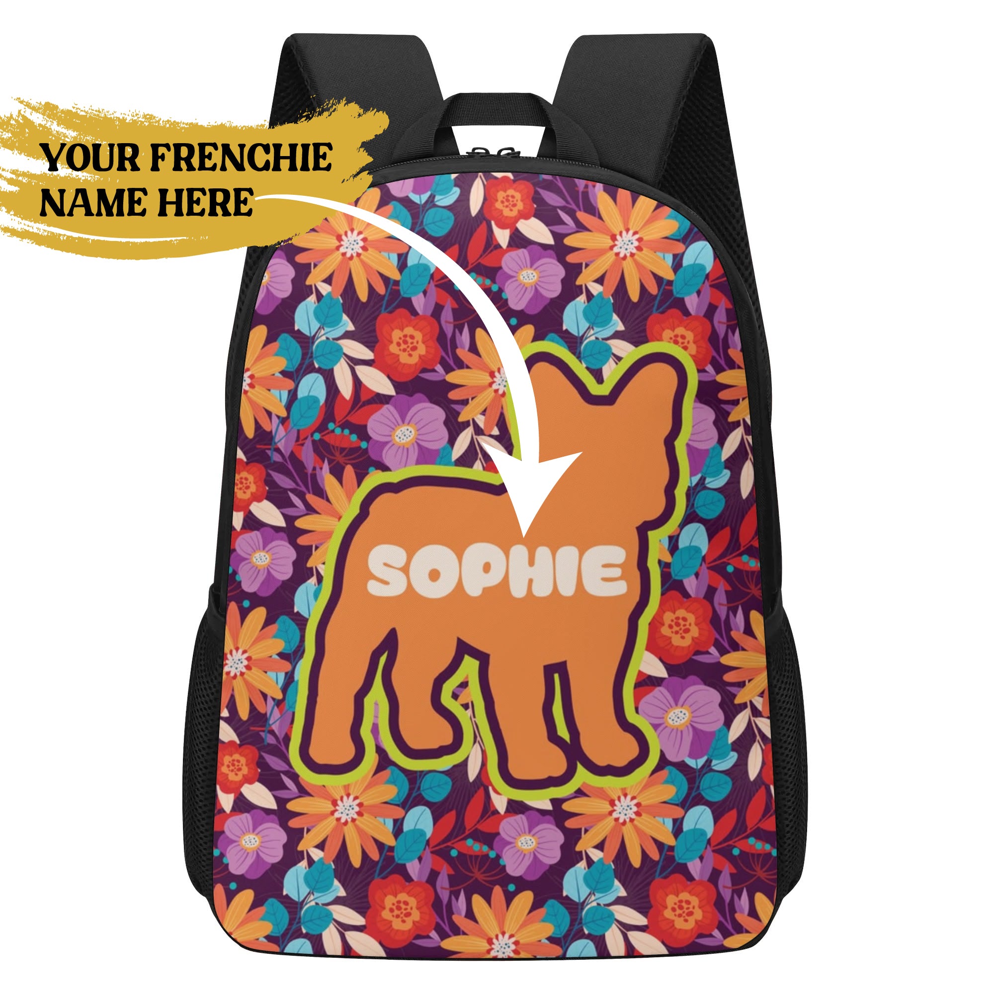 17 Inch School Backpack with Custom French Bulldog Name