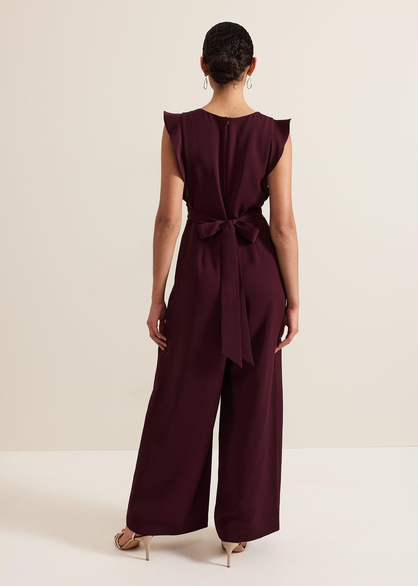 Petite Ayla Burgundy Jumpsuit.