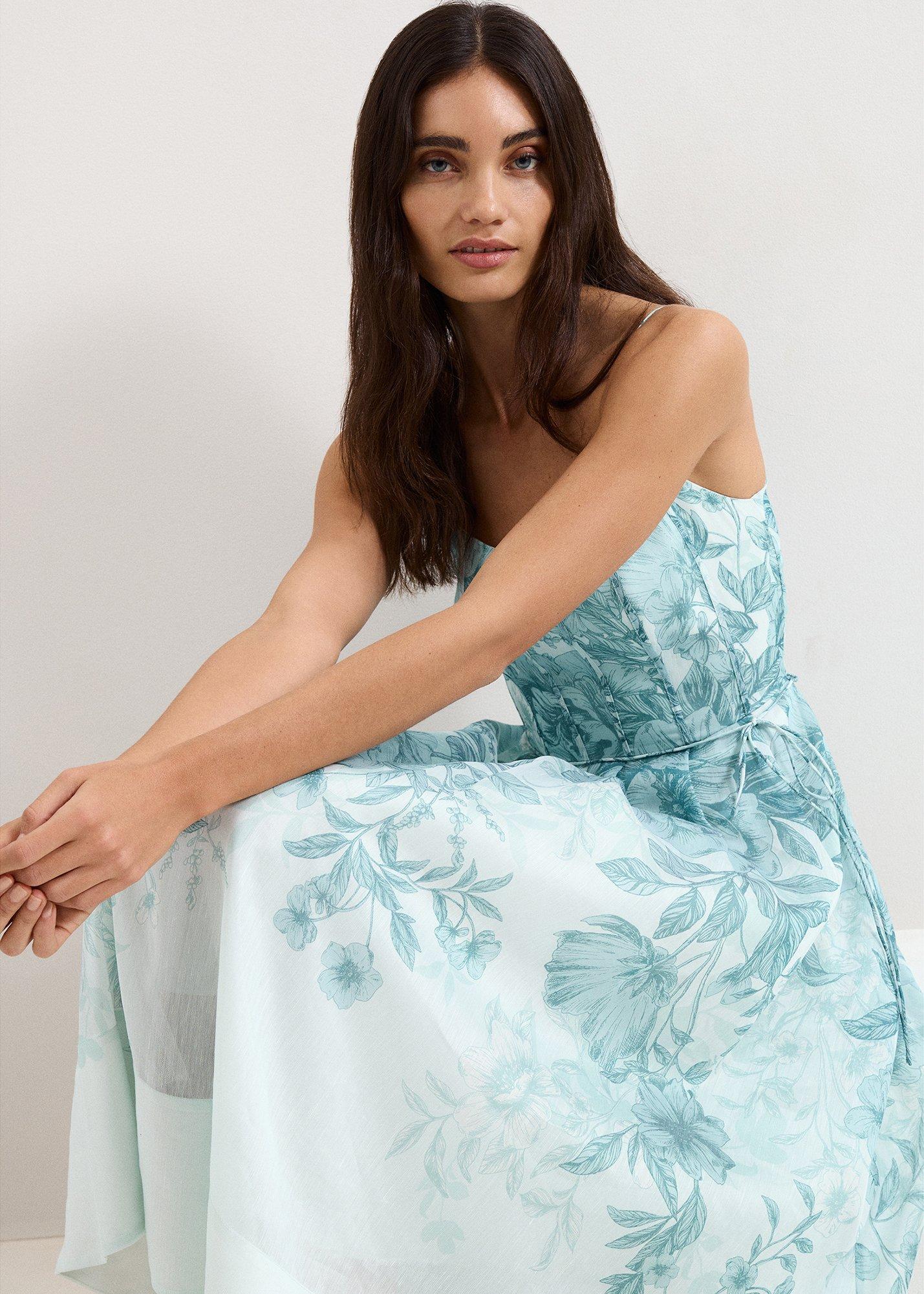 Velicia Linen Blend Floral Midi Dress