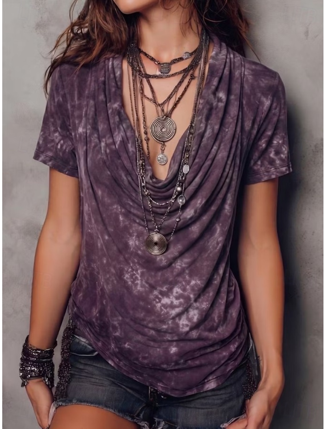 Women's Vintage 100% Cotton Henley Shirt - Soft Washed Short Sleeve Basic Tops