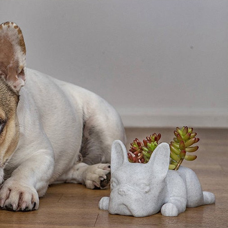 Culture-Inspired Frenchie Statue Planter Resin Flower Pot for Street
