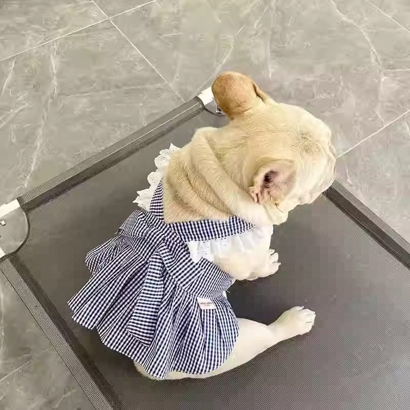 French Bulldog Tartund Frenchie Summer Plaid Skirt – Breathable Cotton