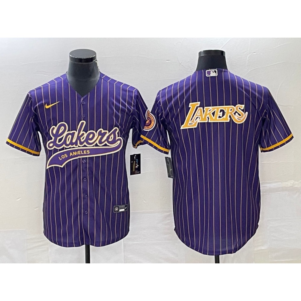 Men's Los Angeles Lakers Team Big Logo Purple Cool Base With Patch Stitched Baseball Jersey