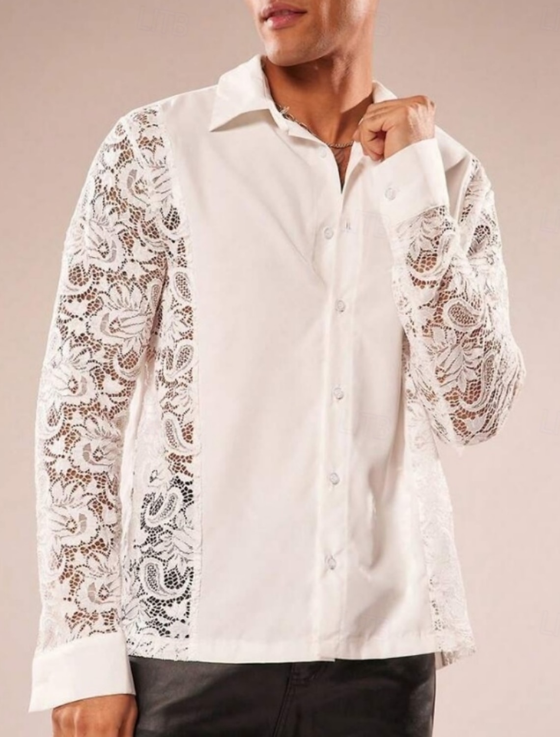 Men's Shirt Casual Shirt Button Up Shirt Jacquard Shirt Black White Long Sleeve Plain Floral Shirt Collar Casual Daily Lace Clothing Apparel Elegant Fashion Casual