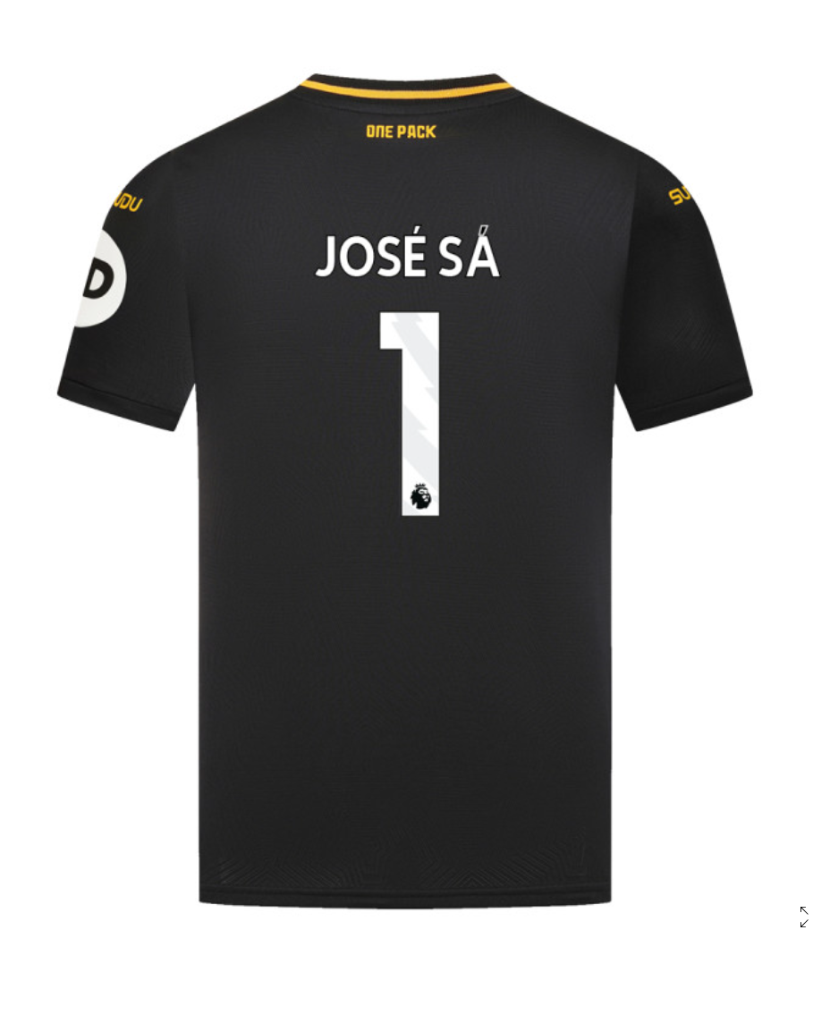 The 24-25 Away Jersey of Wolverhampton Wanderers featuring JOSÉ SÁ with the number 1.