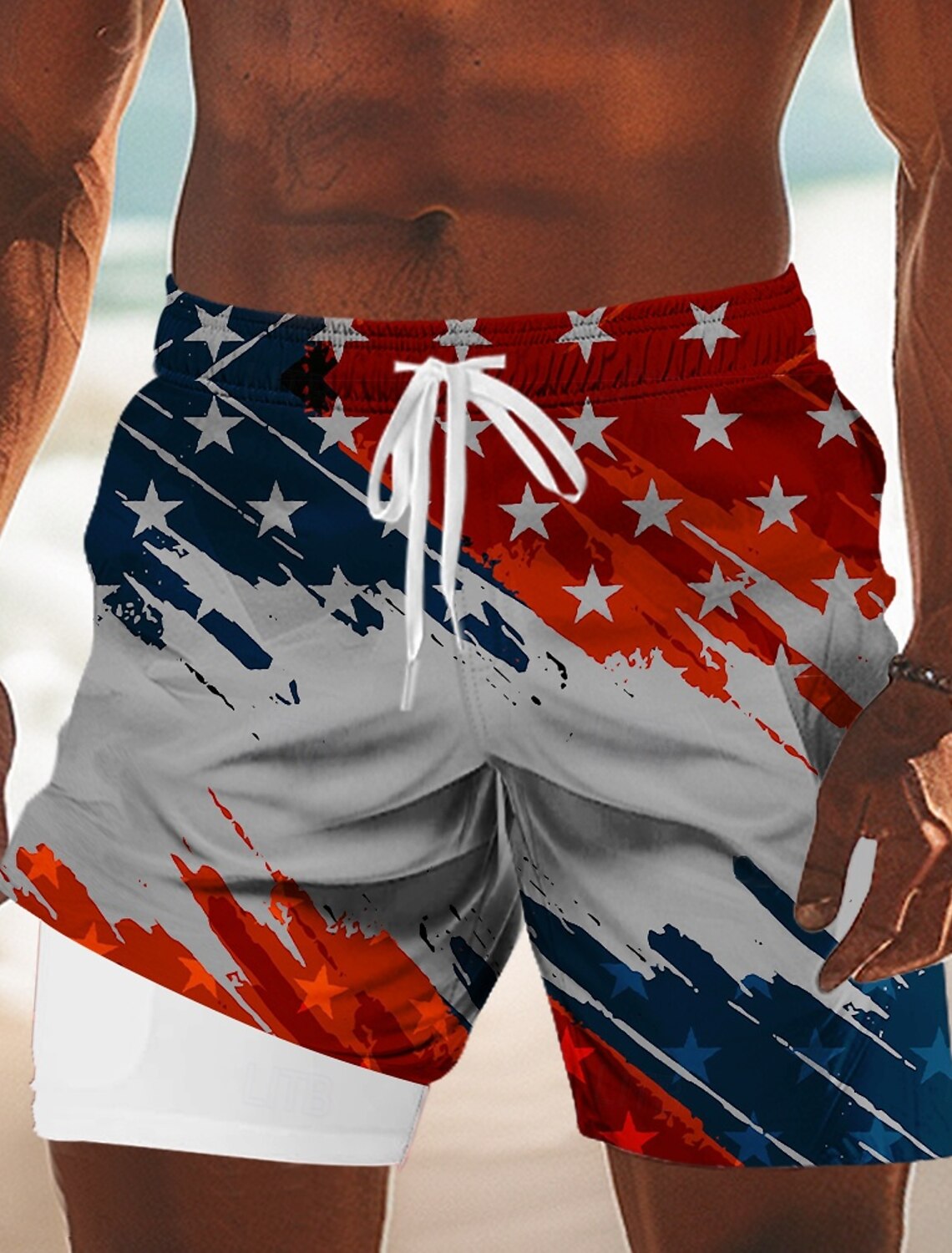 Men's 4th of July U.S. 250th Anniversary US Flag 1776 Lined Shorts 2 in 1 Board Shorts Swim Shorts Mid Waist Patriotic Holiday Side Pockets With Compression Liner Elastic Drawstring Waist Designer