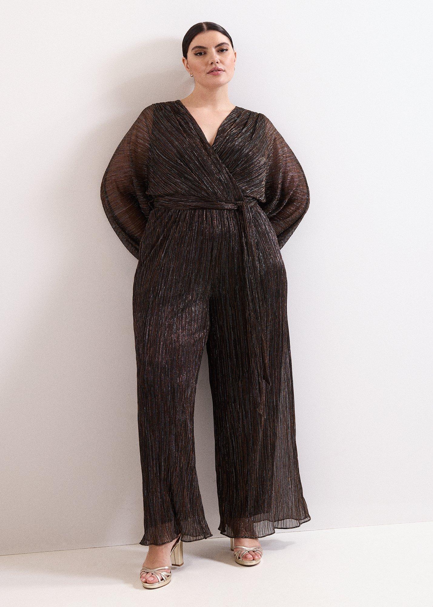 Rachel Plisse Gold Metallic Jumpsuit